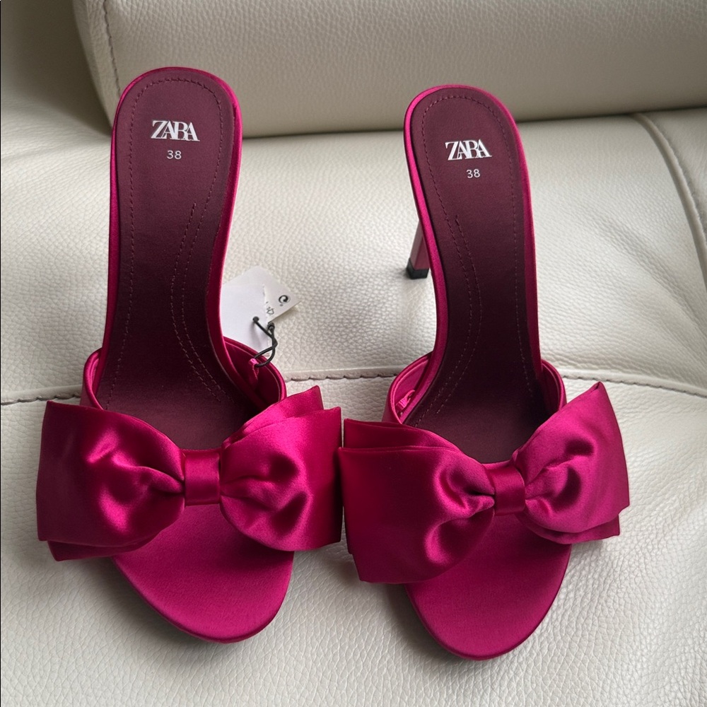 Zara Fuchsia Satin Bow Heels‎ - Picture 5 of 12